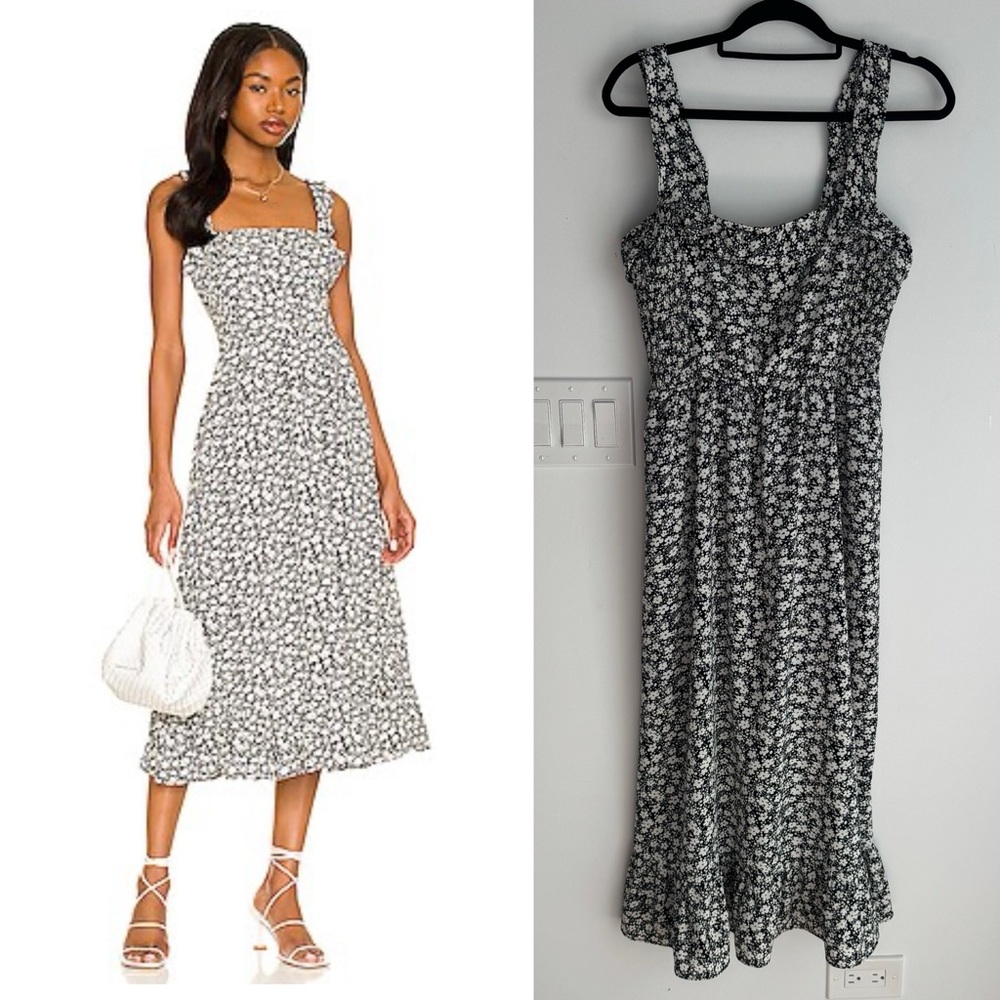 Heartloom Revolve Grant Dress Midi Ruffle Smocking‎ Prairie Romantic Black Ivory